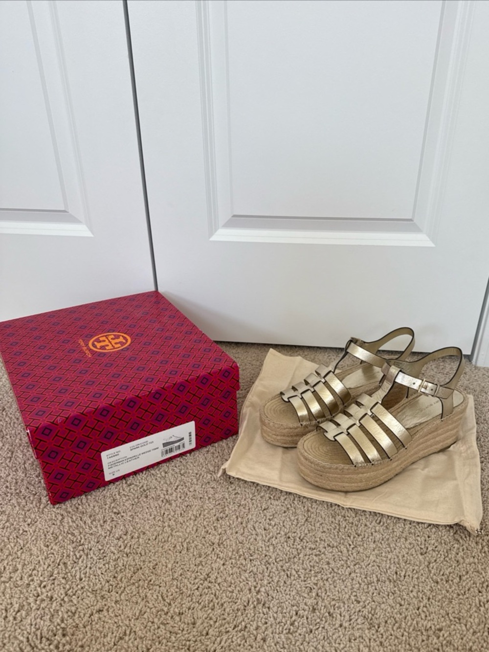 Tory Burch Fisherman Espadrille Wedge 75 mm in spark gold, size 9